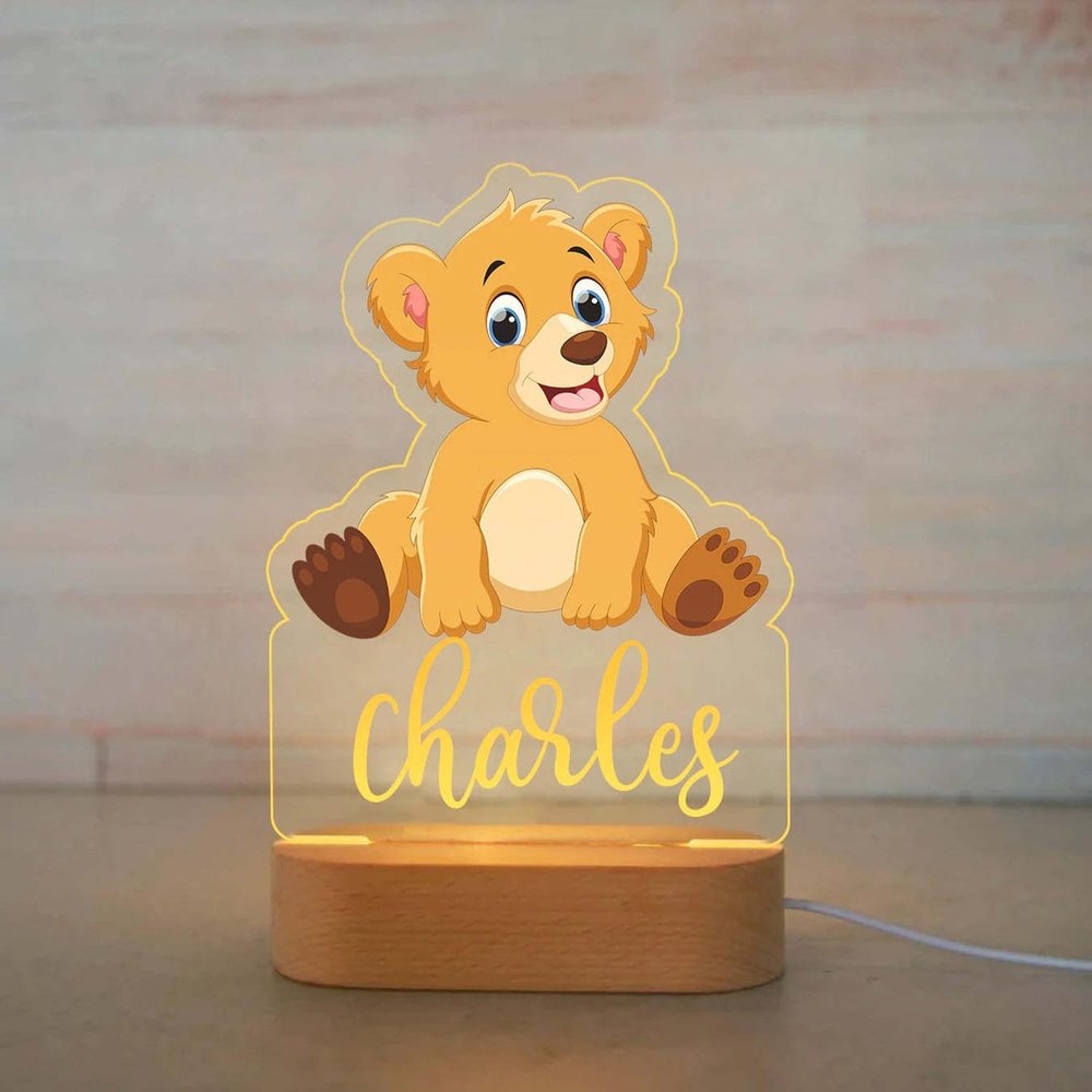 FIMIONAS Personalized Night Light for Kids Custom Name Animal Led Bear Baby Lamp for Nursery Decor Kid's Bedroom Birthday Christmas Gifts for Boys Girls(15 Cartoon Bear)