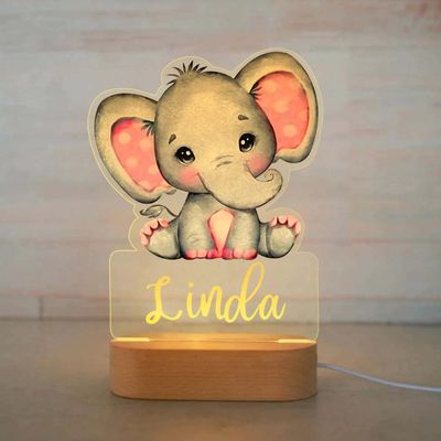 FIMIONAS Personalized Night Light for Kids Custom Name Animal Led Elephant Baby Lamp for Nursery Decor Kid's Bedroom Birthday Christmas Gifts for Boys Girls(02 Cartoon Elephant)