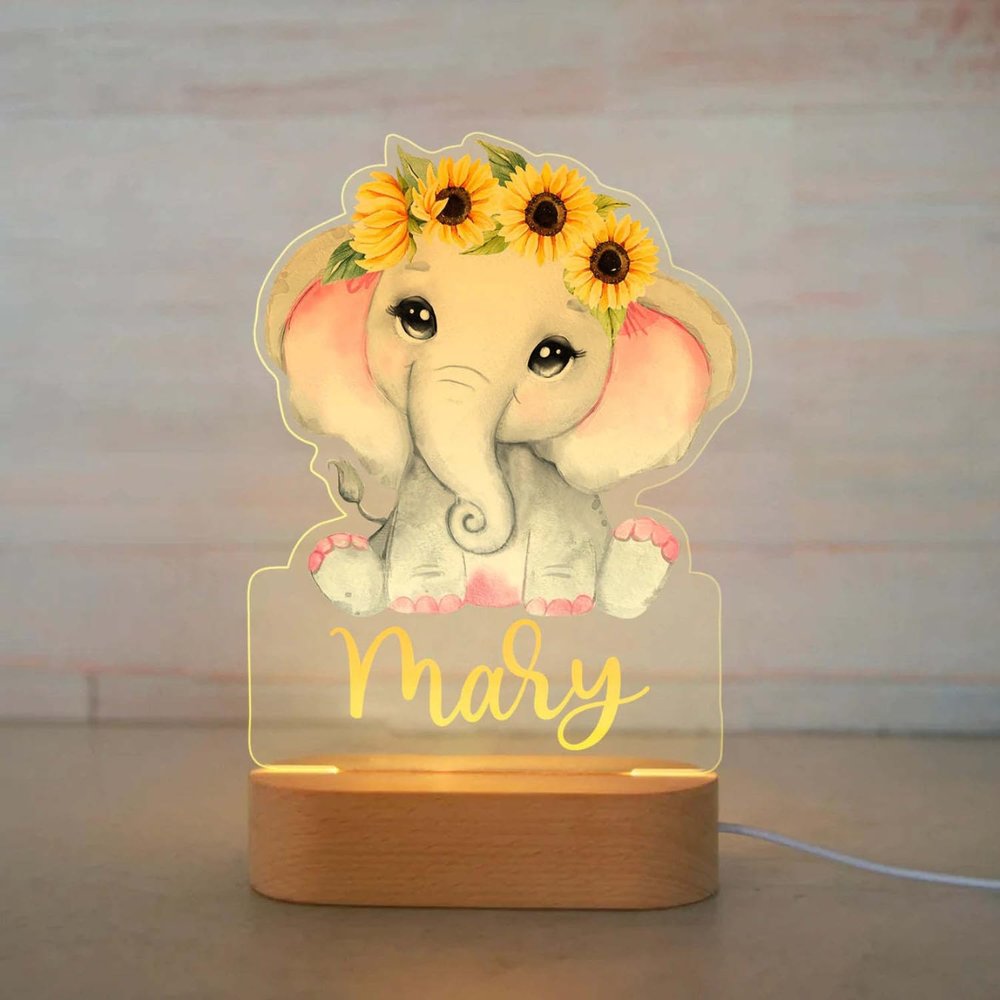 FIMIONAS Personalized Night Light for Kids Custom Name Animal Led Elephant Baby Lamp for Nursery Decor Kid's Bedroom Birthday Christmas Gifts for Boys Girls(03 Cartoon Elephant)