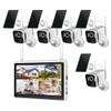 ZHXINSD 2K Solar Security Cameras Wireless Outdoor WiFi with 10" Monitor, 10CH 4MP Wire-Free Camera System, 5PC Battery Powered Security Cameras for Home Security, Waterproof, Floodlight, 64G Storage view 1