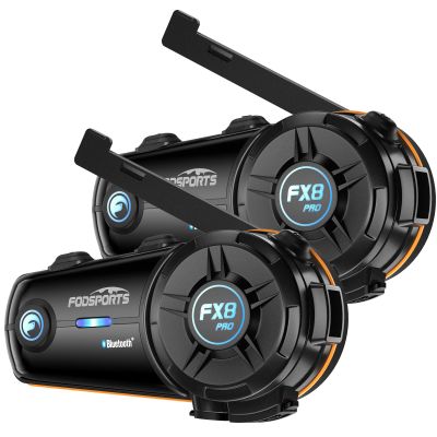 Fodsports FX8 PRO Motorcycle Bluetooth Intercom, 10-Rider Group Helmet Communication System, Music Sharing, Universal Wireless InterphoneAPP/Waterproof/Stereo Music/GPS/2 Mics (Double Pack)