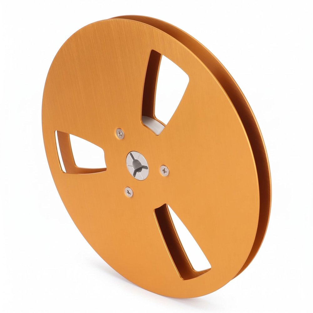 1/4 Inch x 7 Inch Empty Metal Take Up Reel to Reel Small Hub, Universal 3 Holes 1/4 7 Inch Open Reel Audio Tape, Empty Tape Reel for Nab (Gold)
