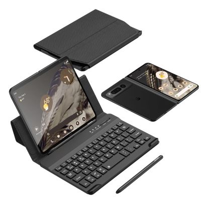 COQUE Case or Google Pixel Fold,Screen Protector Keyboard Leather Case Stylus+Pen Slot Phone Office Kit,Folding Phone Cover for Google Pixel Fold-Carbon Fibre