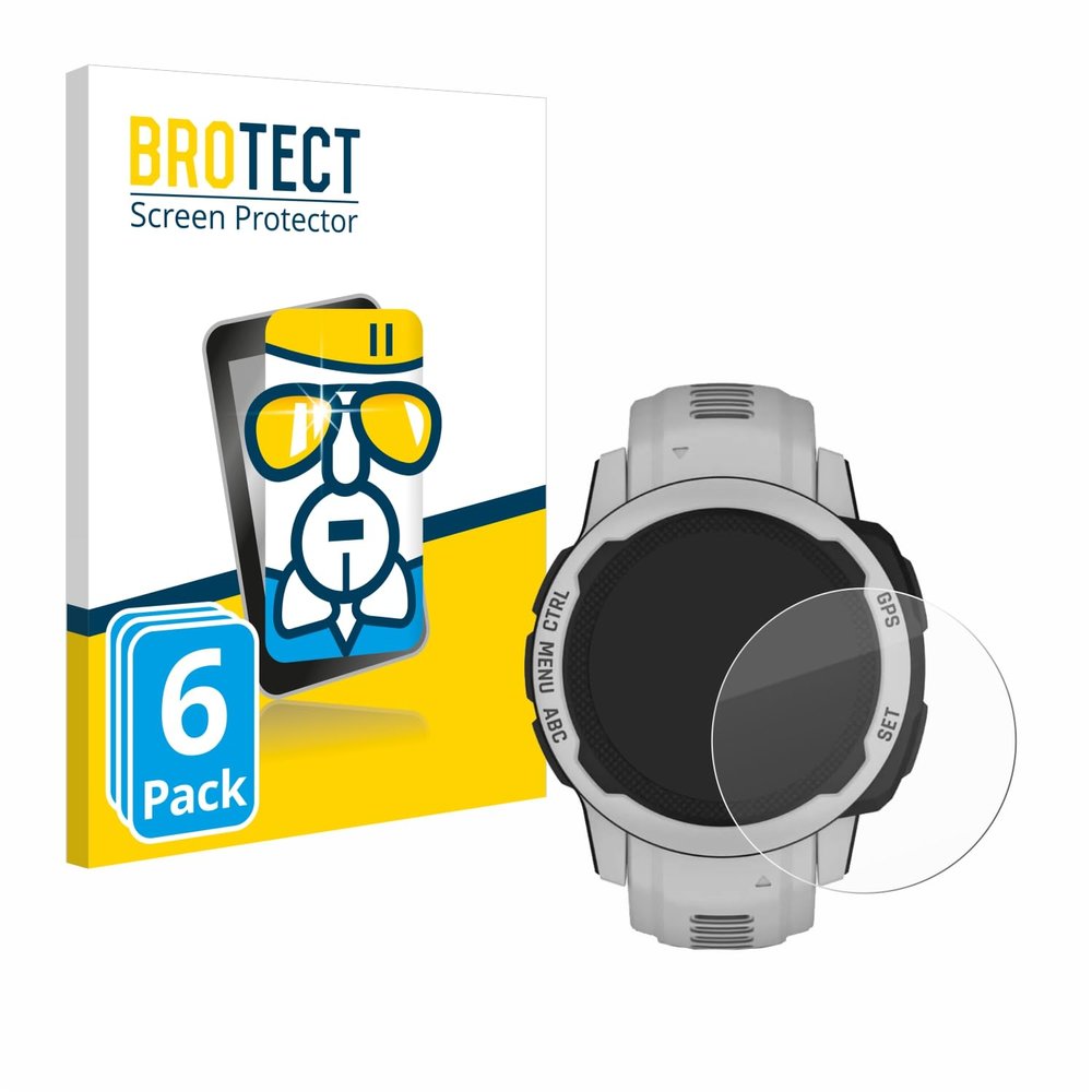 brotect Glass Screen Protector Film compatible with Garmin Instinct 2S Solar (40 mm) (6 Pack) - Glass-Foil Protection [Scratch Resistant]
