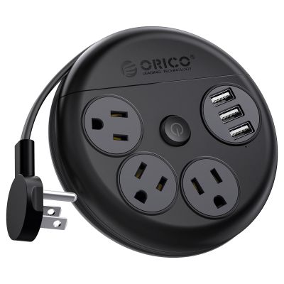 ORICO Travel Power Strip with USB Ports, 4 ft Flat Extension Cord 3 Outlets 3 USB Ports, Portable Flat Plug Outlet Extender for Travel, Cruise Approved - Black