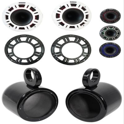 KICKER 2 48KMXL654 300w 6.5" Marine Black Wakeboard Tower Speakers Bundle with Rockville LED KMXL65 (2 Items)