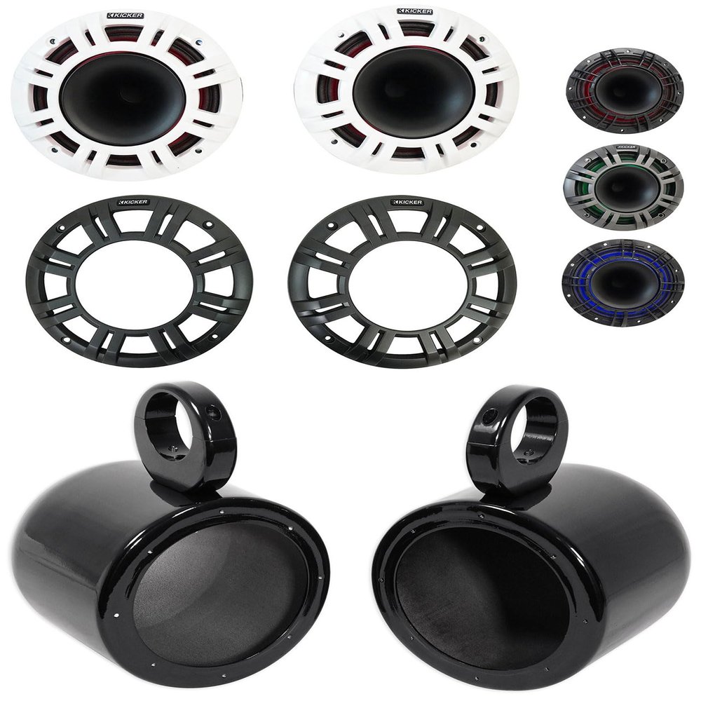 KICKER 2 48KMXL654 300w 6.5" Marine Black Wakeboard Tower Speakers Bundle with Rockville LED KMXL65 (2 Items)