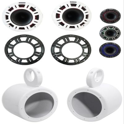KICKER 2 48KMXL654 300w 6.5" Marine White Wakeboard Tower Speakers Bundle with Rockville LED KMXL65 (2 Items)