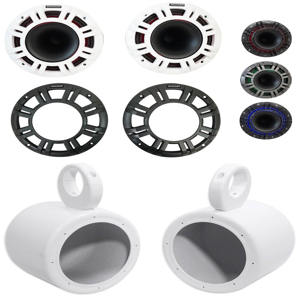KICKER 2 48KMXL654 300w 6.5" Marine White Wakeboard Tower Speakers Bundle with Rockville LED KMXL65 (2 Items)