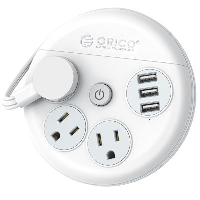 ORICO Travel Power Strip with USB Ports, 4 ft Flat Extension Cord 3 Outlets 3 USB Ports, Portable Flat Plug Power Strip Outlet Extender for Travel, Cruise Approved - White
