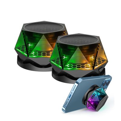 EGKimBa Magnetic Diamond Bluetooth Speaker, Small Wireless Speaker with Multi RGB Color Light Show, Portable Phone Stand for iPhone, Android, TWS Pairing- 2 Pieces