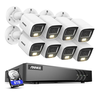 ANNKE DVR Security Camera System, 3K Lite 8 Channel Security Video Recorder with 8Pcs 3K Built-in Mic Dual Light Cameras and 8TB Hard Drive, AI Human/Vehicle Detection for Home Business Surveillance
