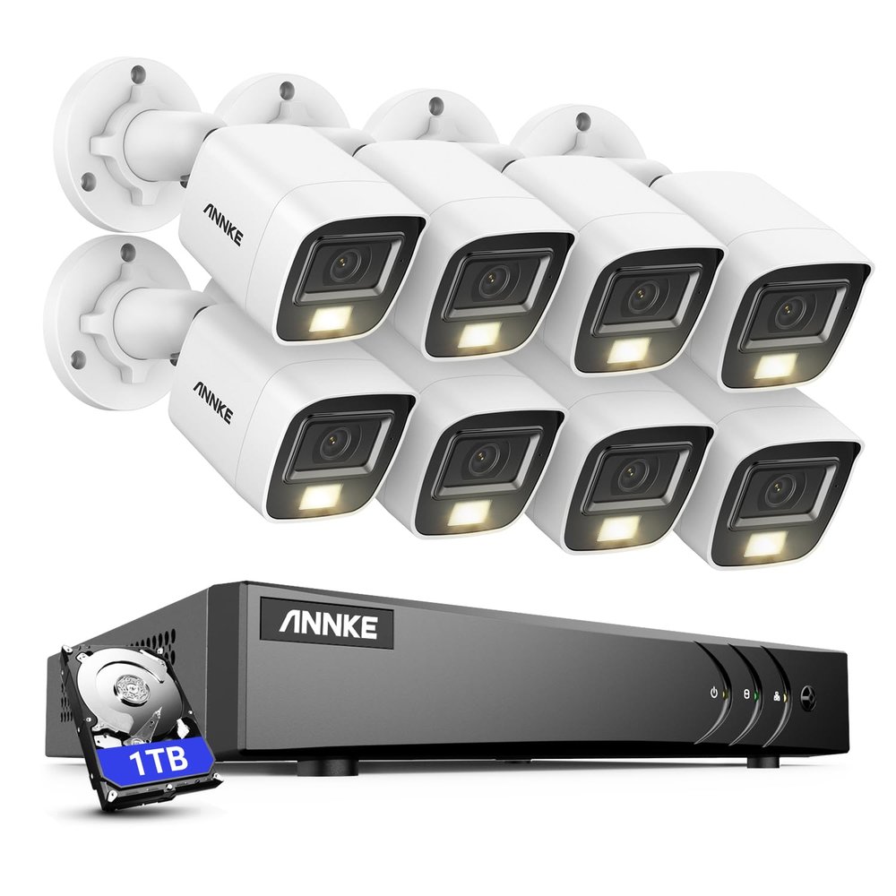 ANNKE DVR Security Camera System, 3K Lite 8 Channel Security Video Recorder with 8Pcs 3K Built-in Mic Dual Light Cameras and 1TB Hard Drive, AI Human/Vehicle Detection for Home Business Surveillance