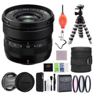 Fujifilm Fujinon XF 8mm f/3.5 R WR Lens Bundle with Advanced Accessories Blower, Flexible Tripod, Cap Leash, Pixel Cleaning Kit & More
