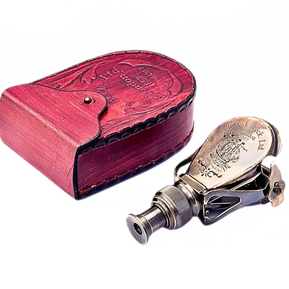 Antique Brass Handheld Monocular with Leather Case Vintage Nautical Spyglass for Hunting, Bird Watching, Trekking, Camping & Outdoor Decor
