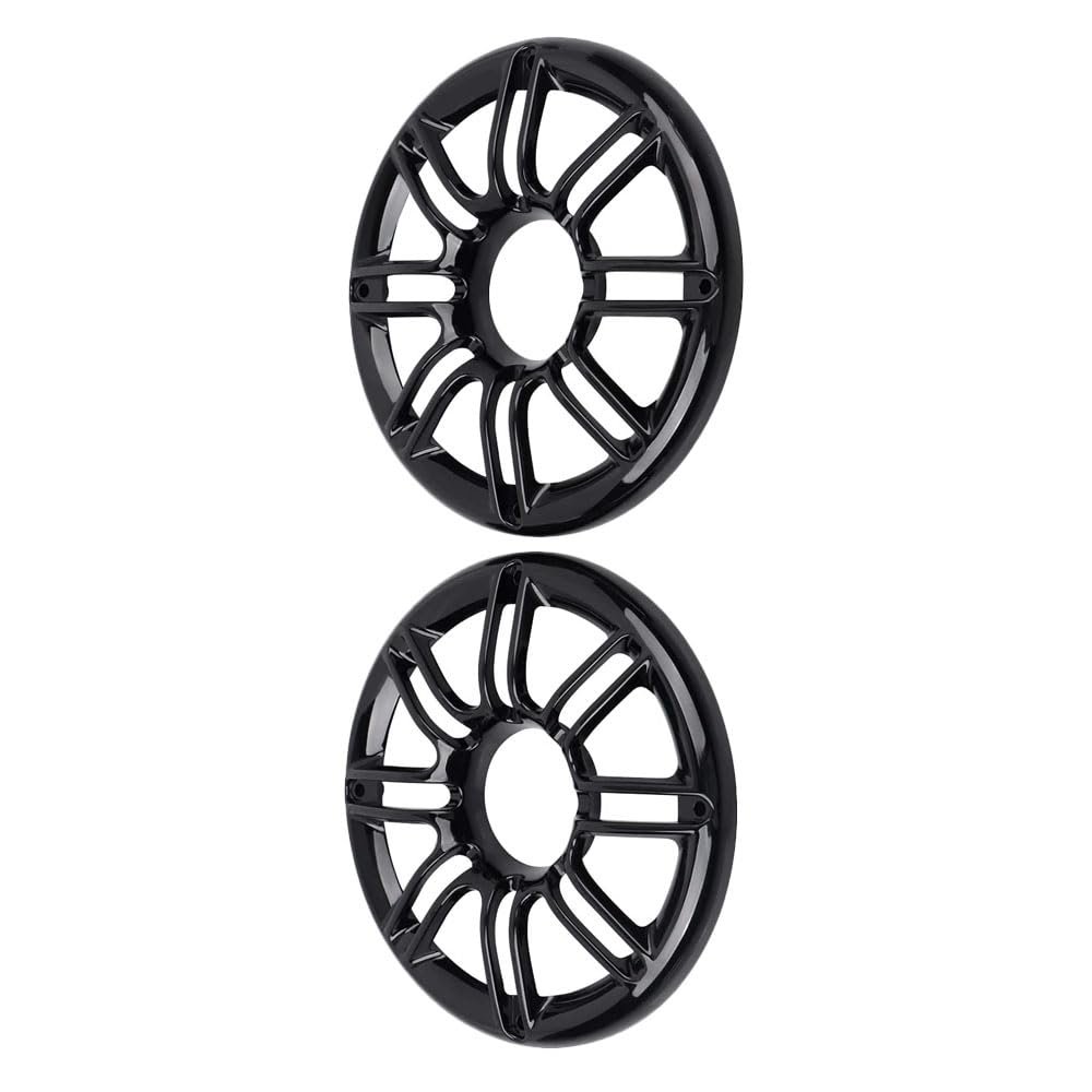 Riloer 1 Pair Chrome Motorcycle 6" Speaker Grill Accent Trim Cover, Motorcycle Audio Fairings 3D Rear Speaker Grill Cover, 1998-2013 Compatible with Harley Touring Electra Glide, Black