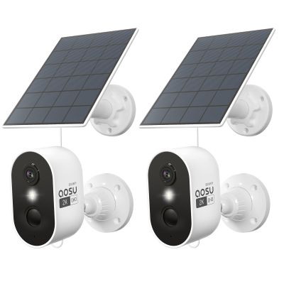 aosu 2K Solar Security Cameras Wireless Outdoor, Solar Outdoor Camera for Home Security, WiFi Camera with Color Night Vision, PIR Human Detection, 2-Way Talk, IP66 Waterproof (2 Pack)