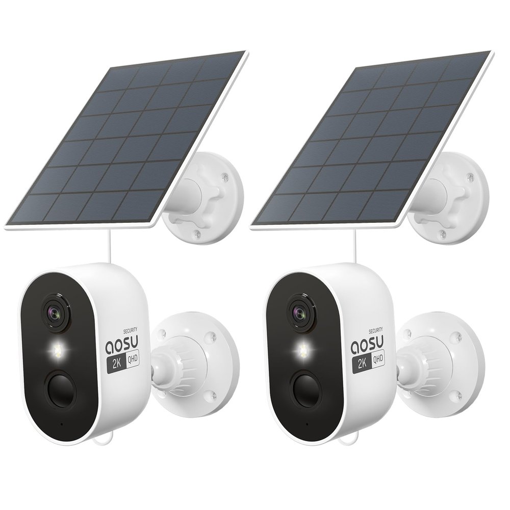 aosu 2K Solar Security Cameras Wireless Outdoor, Solar Outdoor Camera for Home Security, WiFi Camera with Color Night Vision, PIR Human Detection, 2-Way Talk, IP66 Waterproof (2 Pack)