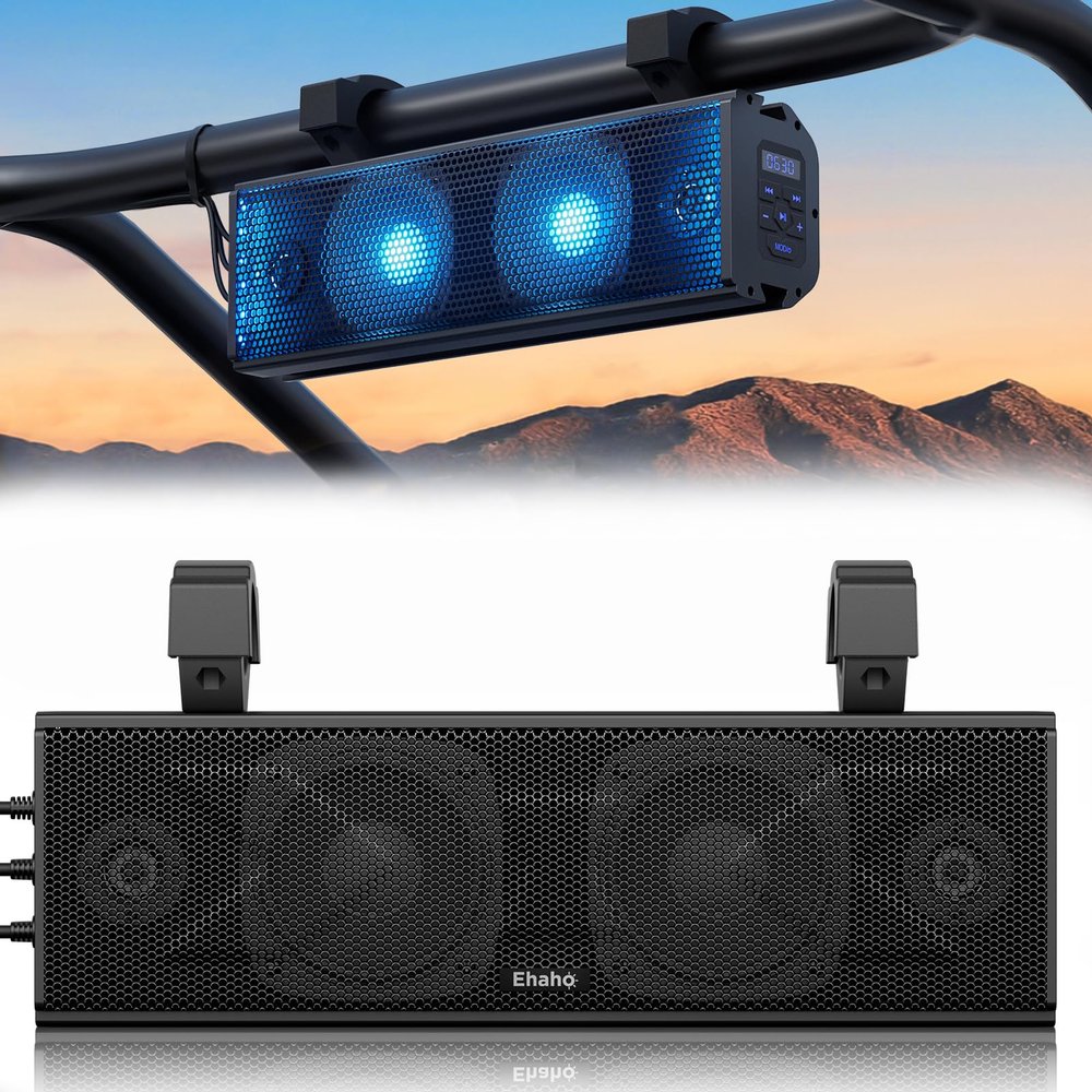 Ehaho 17 Inch UTV Sound Bar, ATV SoundBar Bluetooth with RGB Lighting, IP66 Waterproof Golf Cart Sound Bar, Amplified Powersports SXS SoundBar, UTV Speakers Compatible with Polaris RZR Can-Am (MT4100)