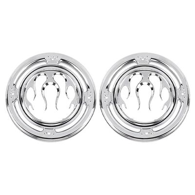 Riloer Flame Speaker Grill Accent Trim Cover, Rear Flame Speaker Accent Cover, 1996-2013 Compatible with Harley Electra Glide Street Glide Trikes Road Glide, Silver
