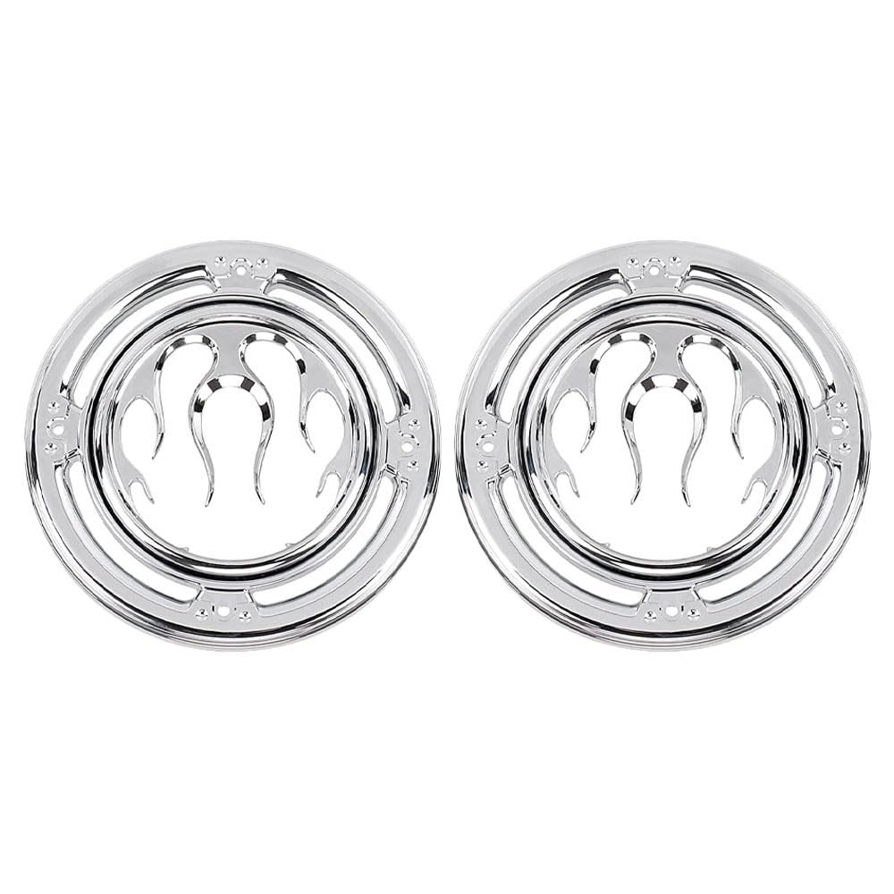 Riloer Flame Speaker Grill Accent Trim Cover, Rear Flame Speaker Accent Cover, 1996-2013 Compatible with Harley Electra Glide Street Glide Trikes Road Glide, Silver