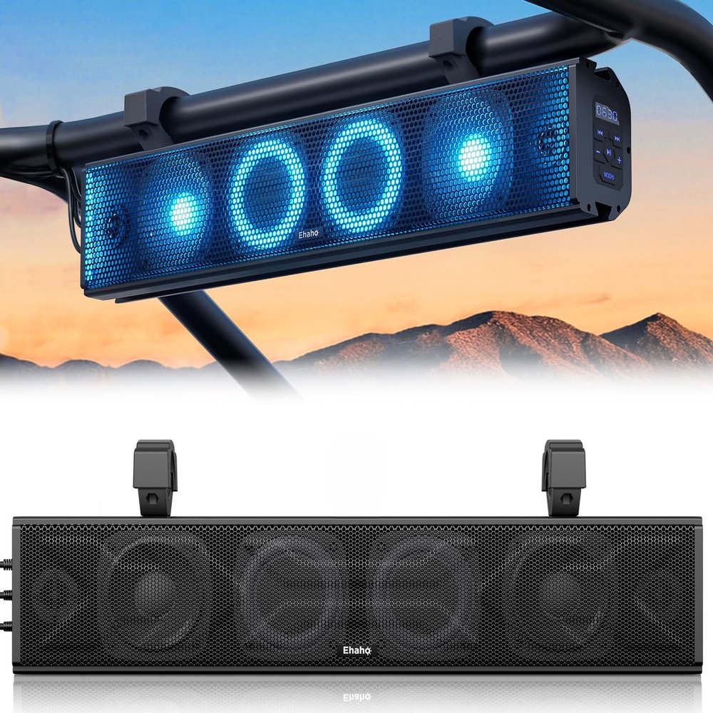 Ehaho 25 Inch UTV Sound Bar, ATV SoundBar Bluetooth with RGB Lighting, IP66 Waterproof Golf Cart Sound Bar, Amplified Powersports SXS SoundBar, UTV Speakers Compatible with Polaris RZR Can-Am