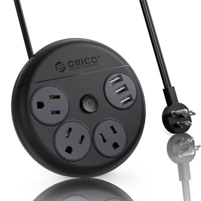 Flat Extension Cord 10 ft, ORICO Round Power Strip with 3 USB Ports and 3 Outlets, Long Extension Cord Flat Plug Outlet Extender, Cruise Power Strip Cruise Approved Travel Essential - Black