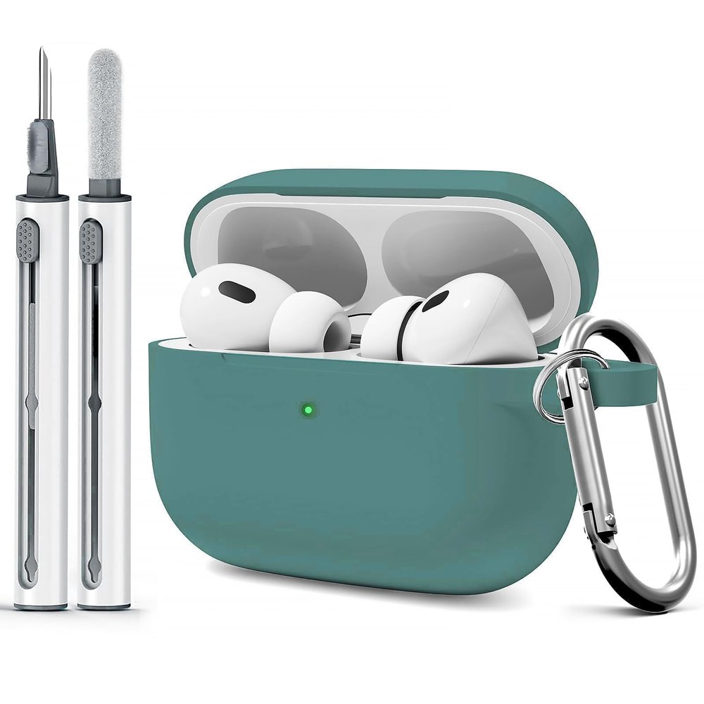 Woyinger for AirPods Pro Case with Cleaner Kit, Compatible with Airpods Pro 1st Generation Case (USB-C Cable) with Keychain for Women and Men,Pine Green