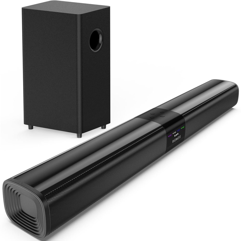 Saiyin Sound Bar for Smart TV with 5.25 Inch Subwoofer, 100W 24 Inch Soundbar for TV, TV Soundbar with Optical, ARC, AUX and Bluetooth 5.3 Inputs, Detachable Surround Sound System for TV