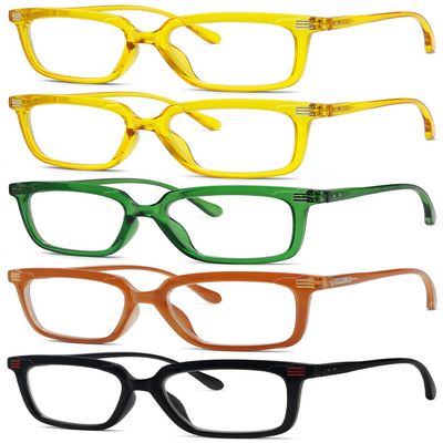 Eyekepper 5 Pack Square Reading Glasses for Women Large Frame Readers Include 2 Pairs Yellow +1.00