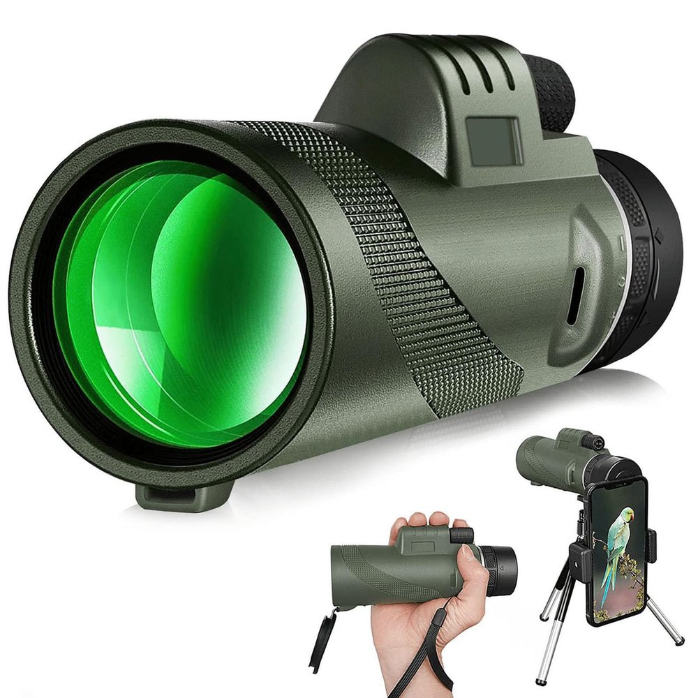 80x100 Monocular Telescope for Adults High Powered Lightweight Monoculars with Smartphone Adapter Tripod Compact Waterproof Monocular for Hunting Stargazing Bird Watching Hiking Travel