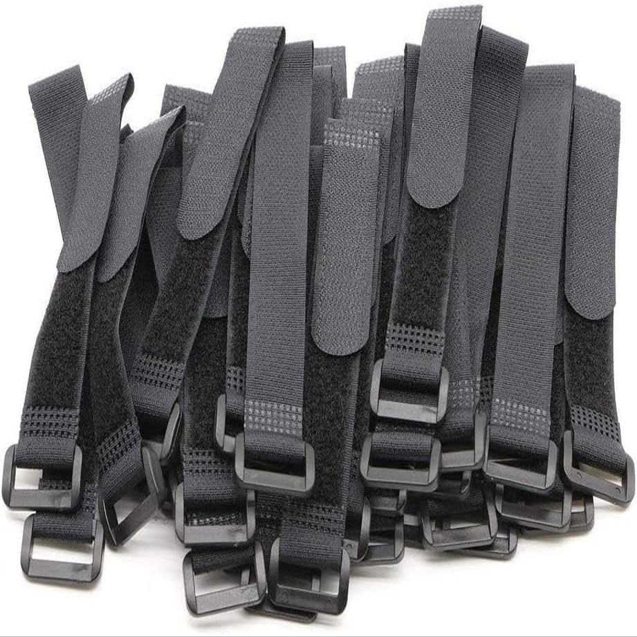 25pcs Black Reusable Fastening Cable Straps, Hook and Loop Cable Tie Down Straps 1" x 12"
