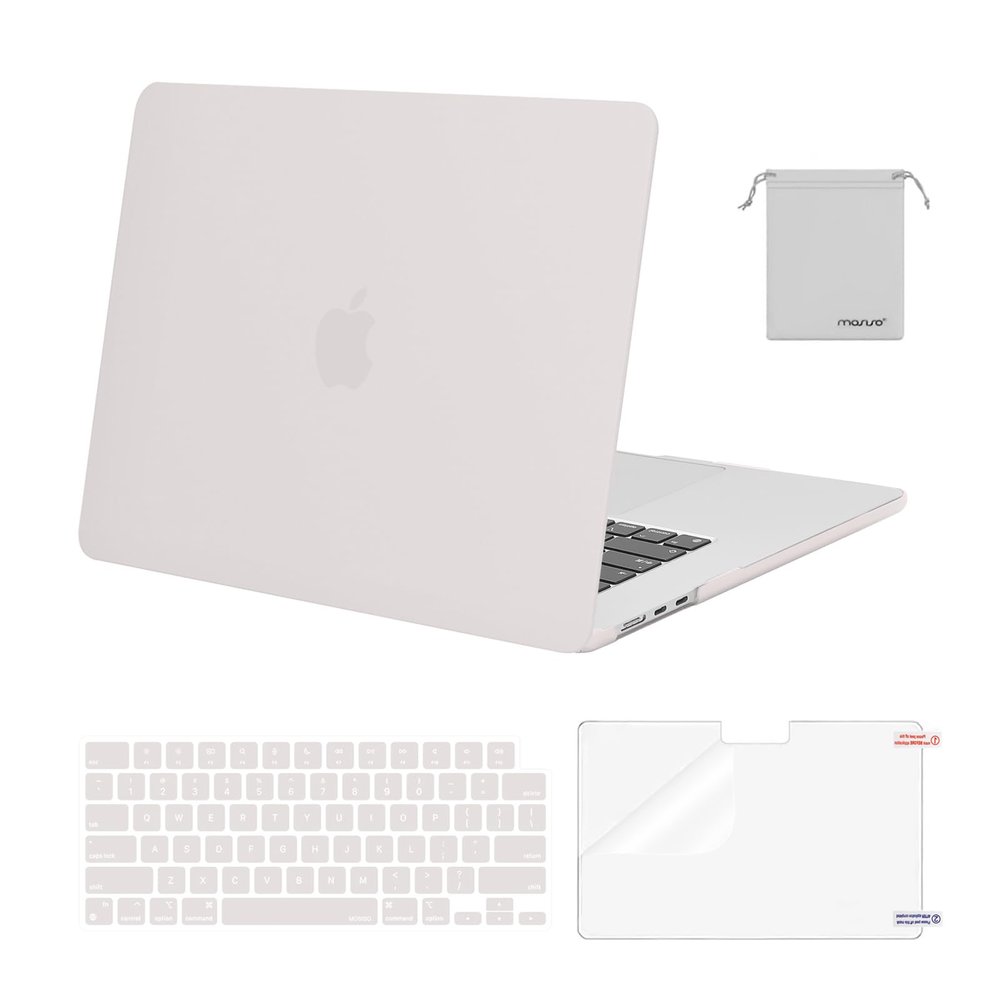 MOSISO Compatible with MacBook Air 15 inch Case M4 M3 M2 2026 2025 2024 2023 Release A3241 A3114 A2941 with Touch ID, Plastic Hard Shell Case&Keyboard Cover&Screen Film&Storage Bag, Stone Gray