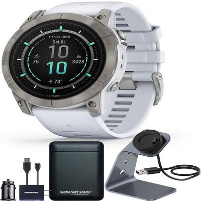 Garmin epix Gen 2 Pro Sapphire Edition, 51mm, Titanium/Whitestone | AMOLED Display, High Performance Smartwatch, Advanced Training Technology, Built-in Flashlight with Signature Power Bundle