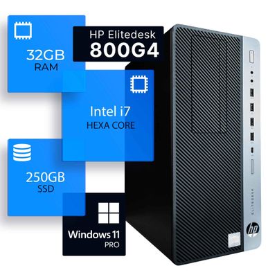 HP EliteDesk 800G4 Tower Desktop Computer | Hexa Core Intel i7 (3.4) | 32GB DDR4 RAM | 250GB SSD Solid State | Windows 11 Professional | Home or Office PC, Black (Renewed)