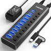 Powered USB Hub 3.2, LEINSIS 10-Port USB 3.2/USB C Hub (10Gbps USB-A 3.2 +2 USB-C 3.2 +7 USB 3.0 Ports) with Individual On/Off Switches and 12V Power Adapter, Aluminum USB Hub Powered for Laptop PC view 1