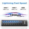 Powered USB Hub 3.2, LEINSIS 10-Port USB 3.2/USB C Hub (10Gbps USB-A 3.2 +2 USB-C 3.2 +7 USB 3.0 Ports) with Individual On/Off Switches and 12V Power Adapter, Aluminum USB Hub Powered for Laptop PC view 3