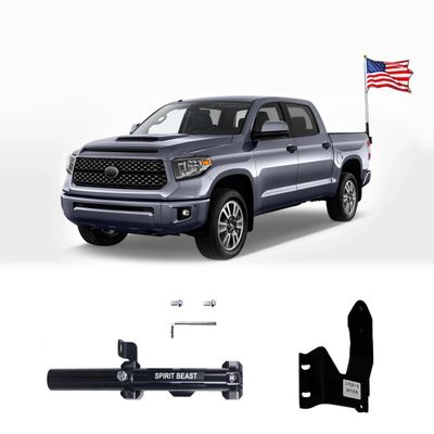 WANGDUOYU Truck Bed Flag Pole Holder, Aluminium Alloy Tailgate Hinge Mounted Single Flag with Antenna Holder Kit and Anti-Wobble Screws (Tundra 2014-2021)