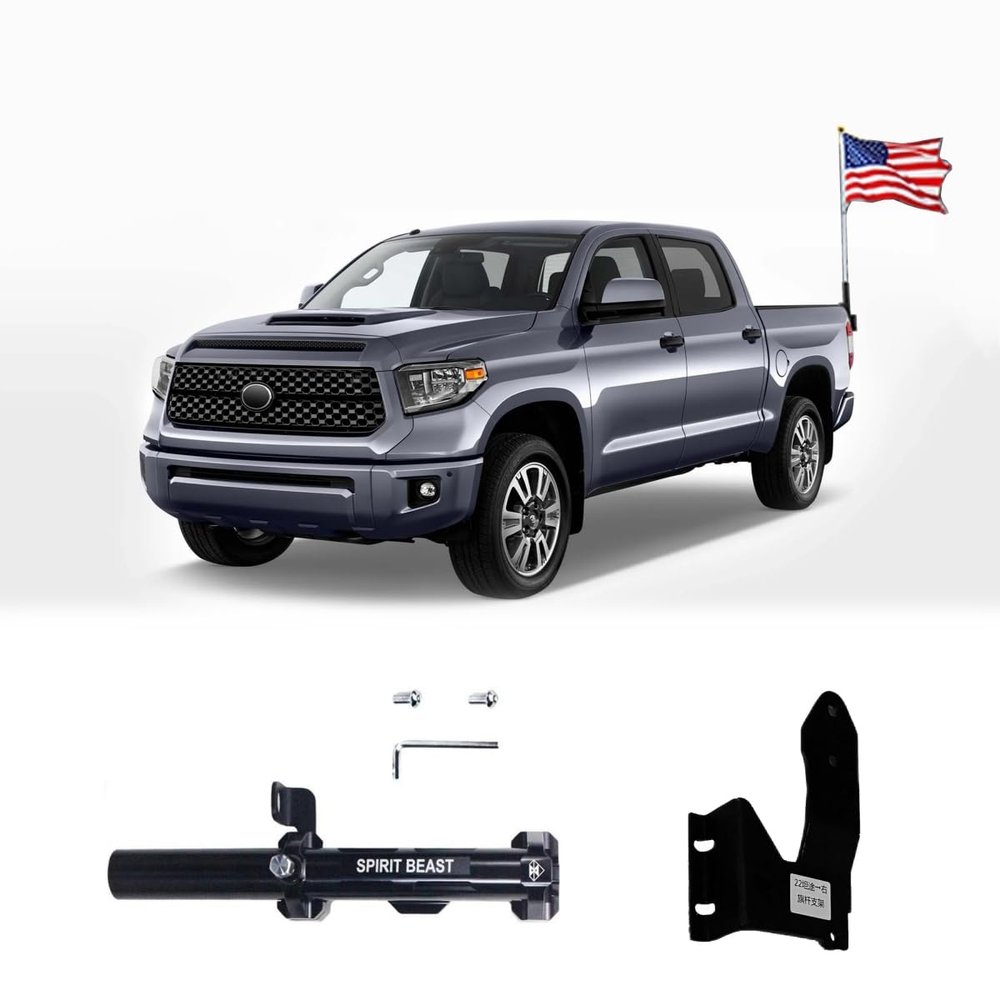 WANGDUOYU Truck Bed Flag Pole Holder, Aluminium Alloy Tailgate Hinge Mounted Single Flag with Antenna Holder Kit and Anti-Wobble Screws (Tundra 2014-2021)