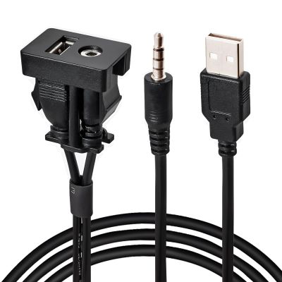 Anina USB AUX Flush Mount for Toyota, 1M Male to Female Car Dash 3.5mm AUX Extension Cable, Square Port USB Panel Mount Socket Adapter, 12V-30V Panel Mounting Cable for Audio Output & Charging