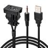 Anina USB AUX Flush Mount for Toyota, 1M Male to Female Car Dash 3.5mm AUX Extension Cable, Square Port USB Panel Mount Socket Adapter, 12V-30V Panel Mounting Cable for Audio Output & Charging view 1