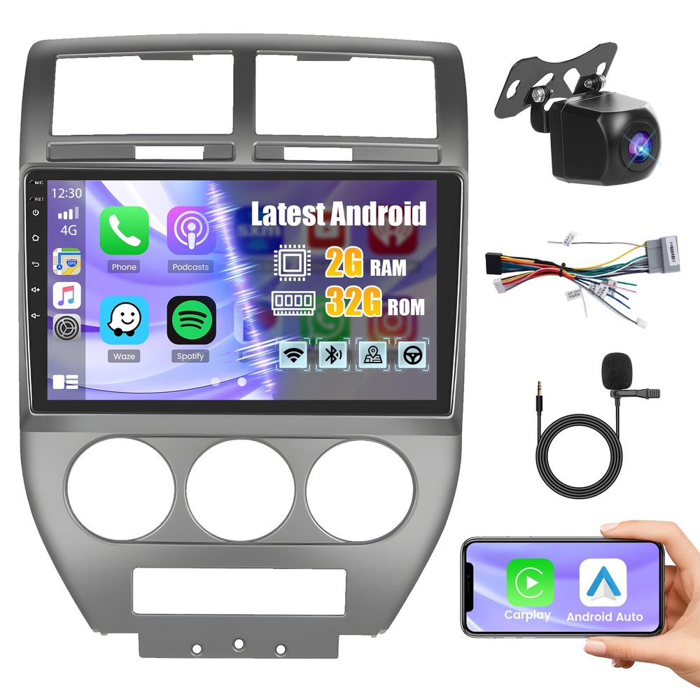 [2G+32G] Android 13 Radio for Jeep Compass Patriot 2007 2008 2009 with Wireless Carplay Android Auto, 10.1" Touch Screen Car Radio Support GPS/WiFi/Bluetooth/26UI/Voice Control/SWC