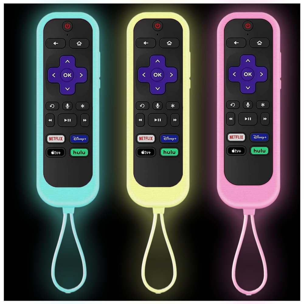 3Pack Silicone Protective Controller Sleeve for Roku Express 4K+ | Roku TV, Remote Cover with Tracker, Glow in The Dark