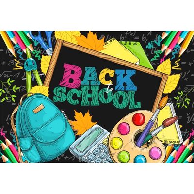 10x8ft Back to School Backdrop for Photoshoot Colorful Stationery Background for Photography Classmate Party Banner Portrait Photo Studio Props Classroom Wall Decor for Students Kids