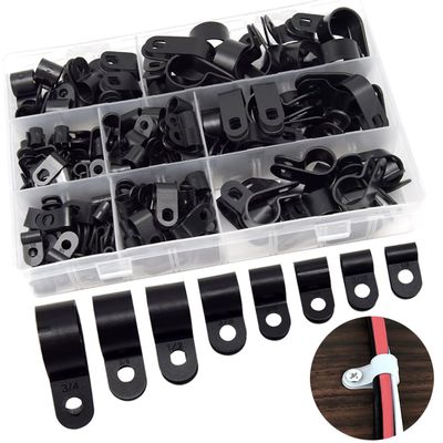 Hocansen 160Pcs Plastic Cable Clamps 8 Size Wire Cable Clips Kit 1/8" 3/16" 1/4" 5/16" 3/8" 1/2" 5/8" 3/4" Nylon Wire Clamp,Cord Fastener Clamp for Wire Management (RJ/Black)