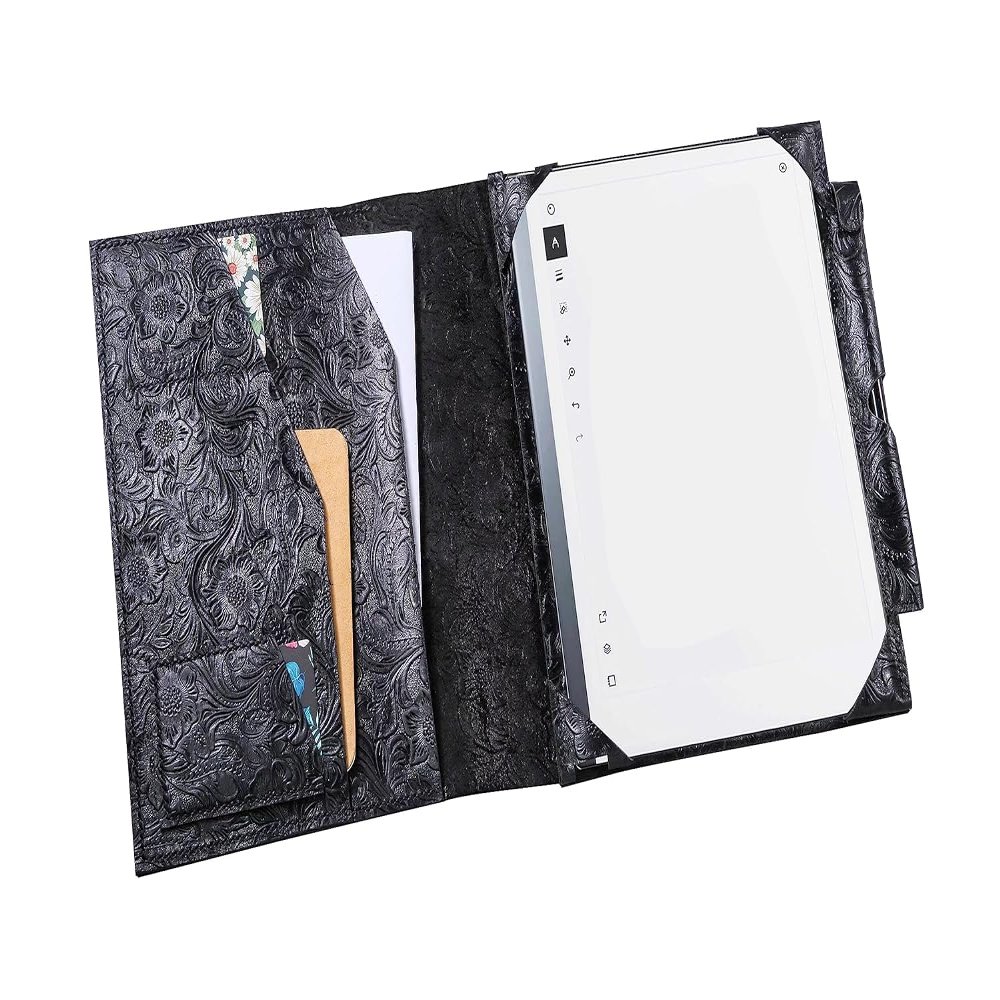 Black Purple Leather case with Pen Holder for Remarkable 2,Tooled Embossing Leather Folio Organizer Cover for Remarkable 2,N05-LRMBPU