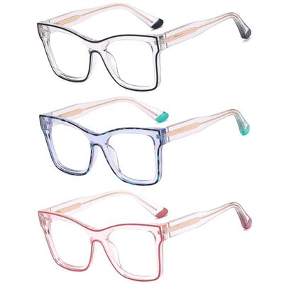 bullabulling 3 Pack Oprah Style Reading Glasses for Women Blue Light Blocking Computer Square Readers with Spring Hinge Men (black/leopard/pink, 1, multiplier_x)