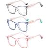 bullabulling 3 Pack Oprah Style Reading Glasses for Women Blue Light Blocking Computer Square Readers with Spring Hinge Men (black/leopard/pink, 1, multiplier_x) view 1