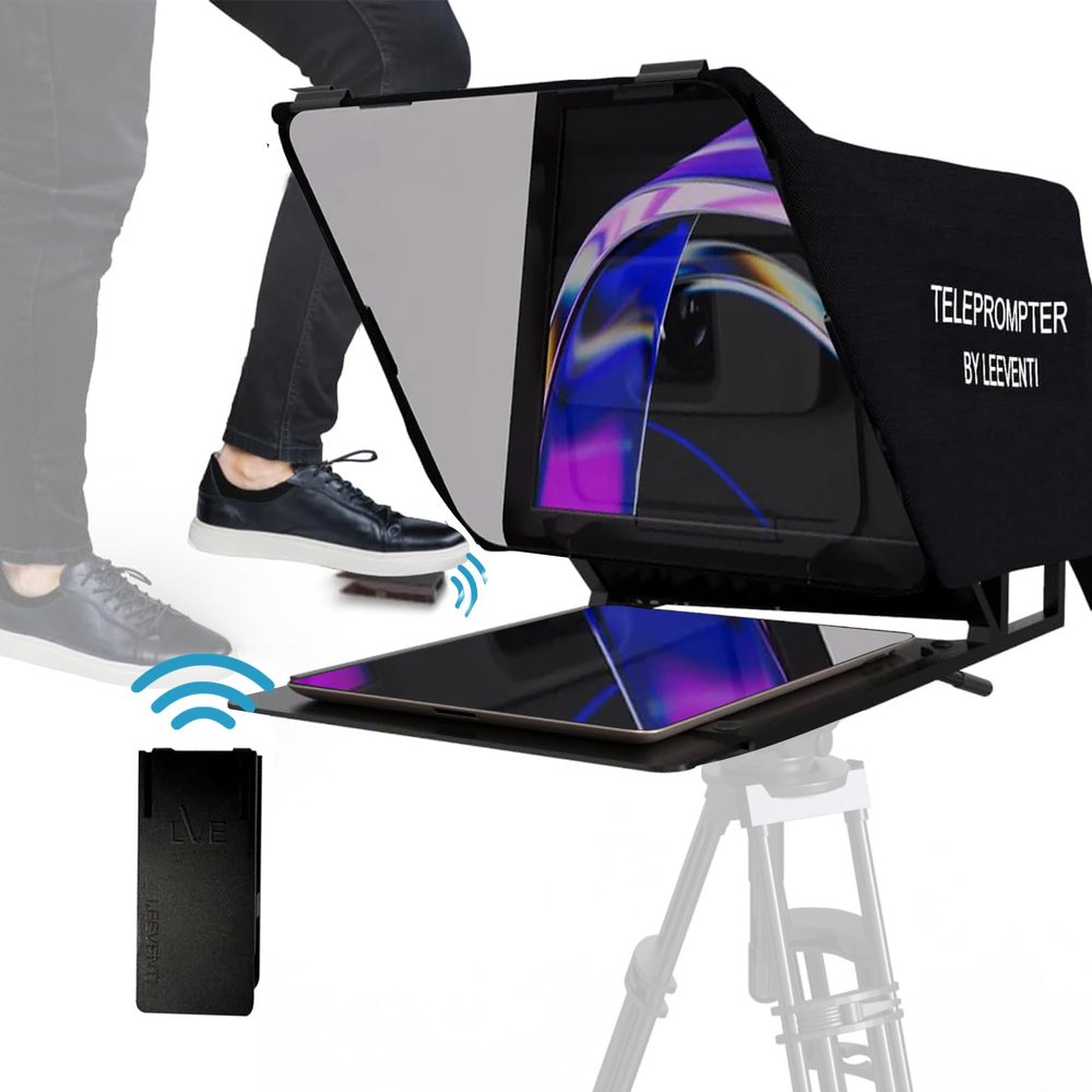 Leeventi Teleprompter 5.0 12" Compatible with iPad, Tablet, Smartphone and DSLR Camera, Remote or App Control, Compatible with Android and iOS, Ideal for Video Recording, Aluminum Alloy