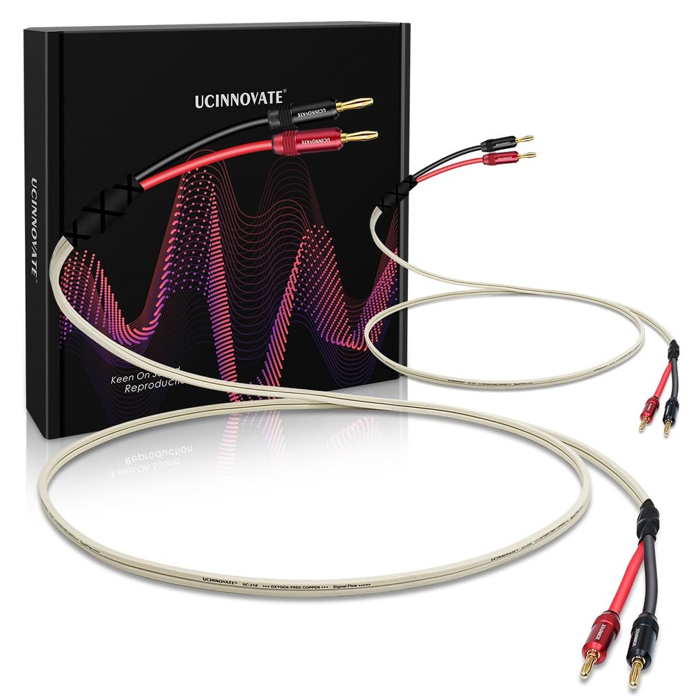 UCINNOVATE White Speaker Wire, 2 Pack 1.5m / 4.9FT OFC HiFi Speaker Cable with Gold-Plated Banana Plugs for Speakers Terminal Home Theater